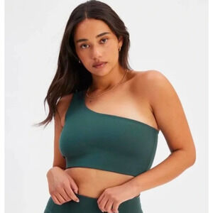 Girlfriend Collective One-Shoulder Sports Bra in Dark Green